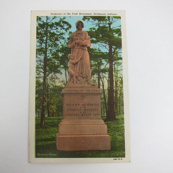 Other - Richmond Indiana Linen Postcard Madonna of the Trail Monument Vintage 1951